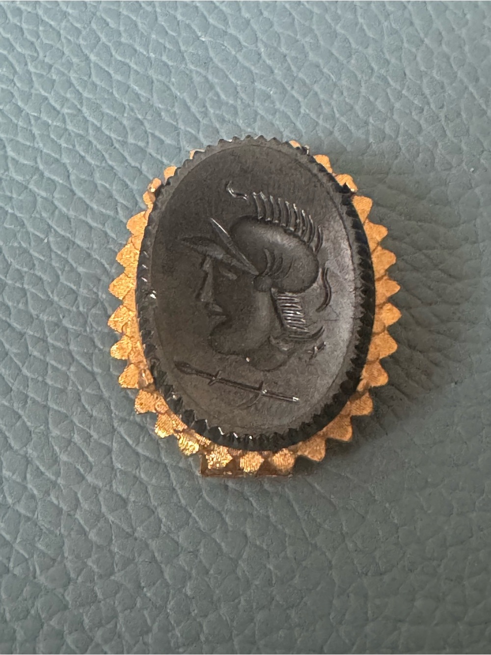 Vintage Black Glass Intaglio Centurion Head Cameo